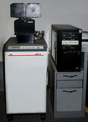 film recorder set up to shoot 8x10 transparency and one for digital slides